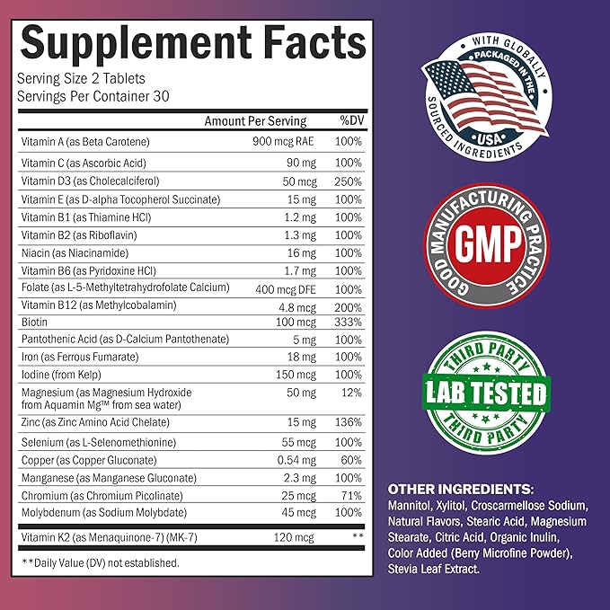 BioSchwartz Bariatric Multivitamin with Iron - 60 Chewable Tablets, 30-Day Supply - Third-Party Tested - Bariatric Multivitamin with Iron for Gastric Bypass