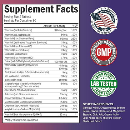 BioSchwartz Bariatric Multivitamin with Iron - 60 Chewable Tablets, 30-Day Supply - Third-Party Tested - Bariatric Multivitamin with Iron for Gastric Bypass