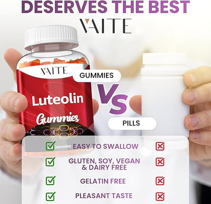 Luteolin 100mg Supplement - Vegan, Non-GMO, Sugar-Free, Easy to Swallow - Antioxidant Complex for Brain Health, Memory, Cognitive Function, Mood & Energy for Men and Women - 60 Chewable Gummies