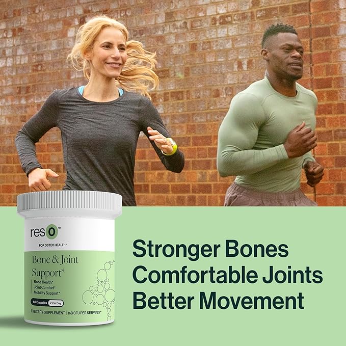 resO Bone & Joint Postbiotic for Women & Men - Natural Glucosamine & Chondroitin Supplement, Joint Health Support, Formula with Boswellia, MSM, & Vitamin D3, Gluten Free, Non GMO - 60 Capsules
