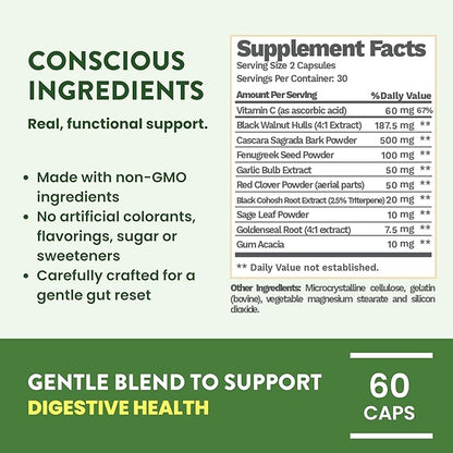 7 Day Advanced Colon Cleanse, Prebiotics & Natural Herbs, Supports Detox & Gut Flora for Women & Men, with Cascara Sagrada, Black Walnut Hulls & Black Cohosh, 60 Capsules 1-2 Daily | 7 Day Cleanse