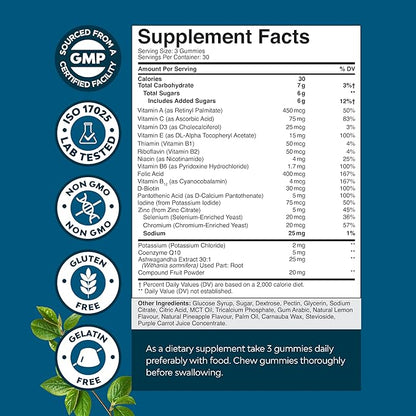 Men's Multivitamins Gummies with Superfood Complex - Daily Multivitamin for Men with CoQ10 and Ashwagandha for Energy and Immunity - Vegetarian Adult Multivitamin Gummies for Men 90 Count (Pack of 2)