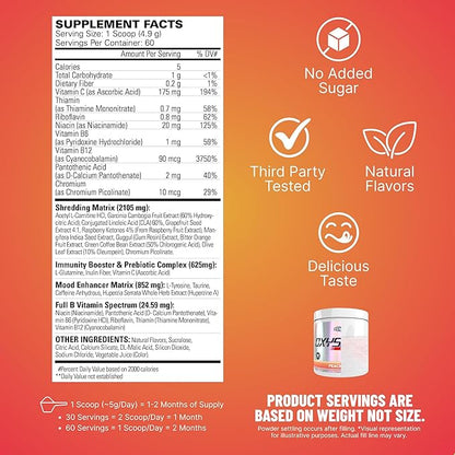 EHP Labs OxyShred Pre Workout Powder - Preworkout Powder with L Glutamine & Acetyl L Carnitine, Energy Boost Drink - Peach Candy Rings, 60 Servings
