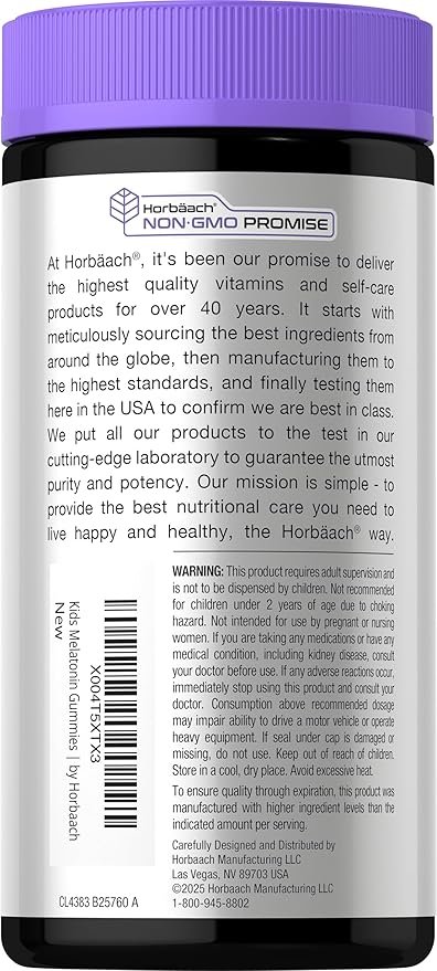 Horbaach Kids Melatonin & Magnesium | 120 Vegan Gummies | Berry Flavor | 100% Drug Free | Non-GMO and Gluten Free
