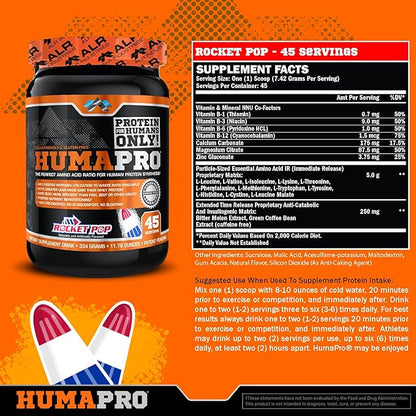 HumaPro Essential Amino Acid Formula | EAA Protein Supplement | Supports Muscle Recovery & Performance | Vegan, Gluten Free | | 45 Servings (Rocket Pop)