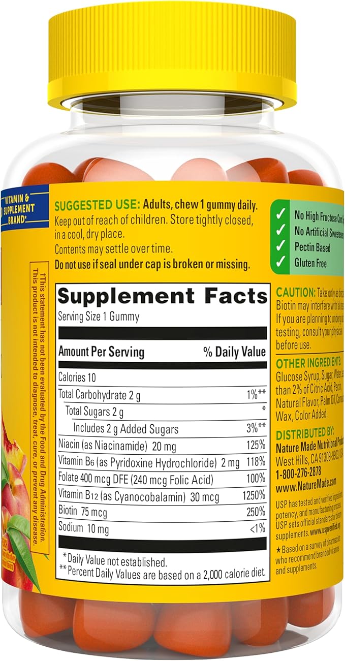 Nature Made Vitamin B Complex Gummies, 5 B Vitamins for Energy and Brain Support, 60 Pectin Based Gummies, 60 Day Supply
