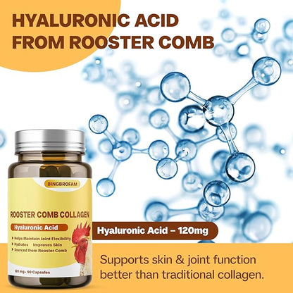 Rooster Comb Collagen, Natural Hyaluronic Acid Supplement for Joint Support, Mobility & Skin Hydration – 120mg 60 Capsule