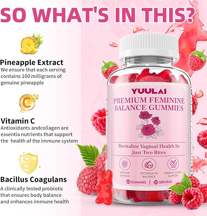 Pack of 2 Premium Feminine Balance Gummies, Hawaiian Pineapple Feminine Gummies for Women PH Balance & Vaginal Health, 120