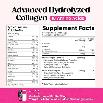 Venture Pal Multi Collagen Powder Type I, II, III, V, X – Hydrolyzed Collagen Peptides MSM, GC, Hyaluronic Acid Vitamin C | Collagen Supplement for Women | Joint, Hair, Skin & Nail Support | Non-GMO