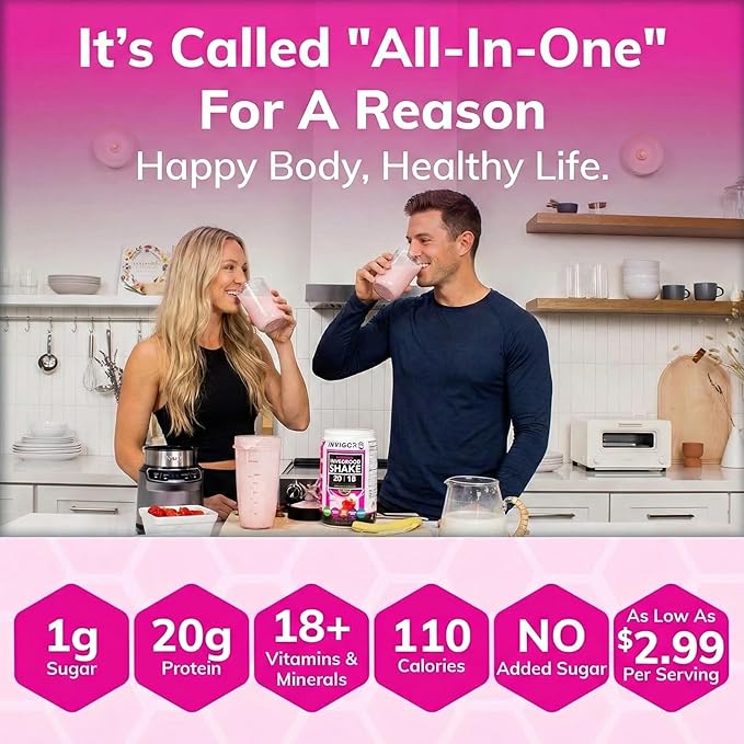 INVIGOR8 Superfood Grass Fed Whey Protein Isolate Shake Natural Strawberry Gluten-Free and Non GMO Meal Replacement with Probiotics and Omega 3 (645g)