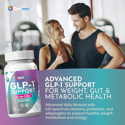 GLP-1 Support Supplement for Weight Loss - 32-in-1 with Probiotics for Fat Burn Boost Metabolism & Gut Health - Natural Daily Oral GLP1 Support for Women & Men - Vegan Gluten Free