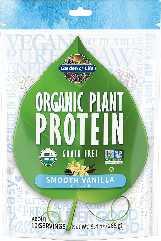 Garden of Life Organic Plant Protein Vanilla Flavor Protein Powder with Probiotics & Enzymes – Plant Based Powder, Amino Acids, Non-GMO, Grain-Free, Gluten-Free, Vegan, 10 Servings