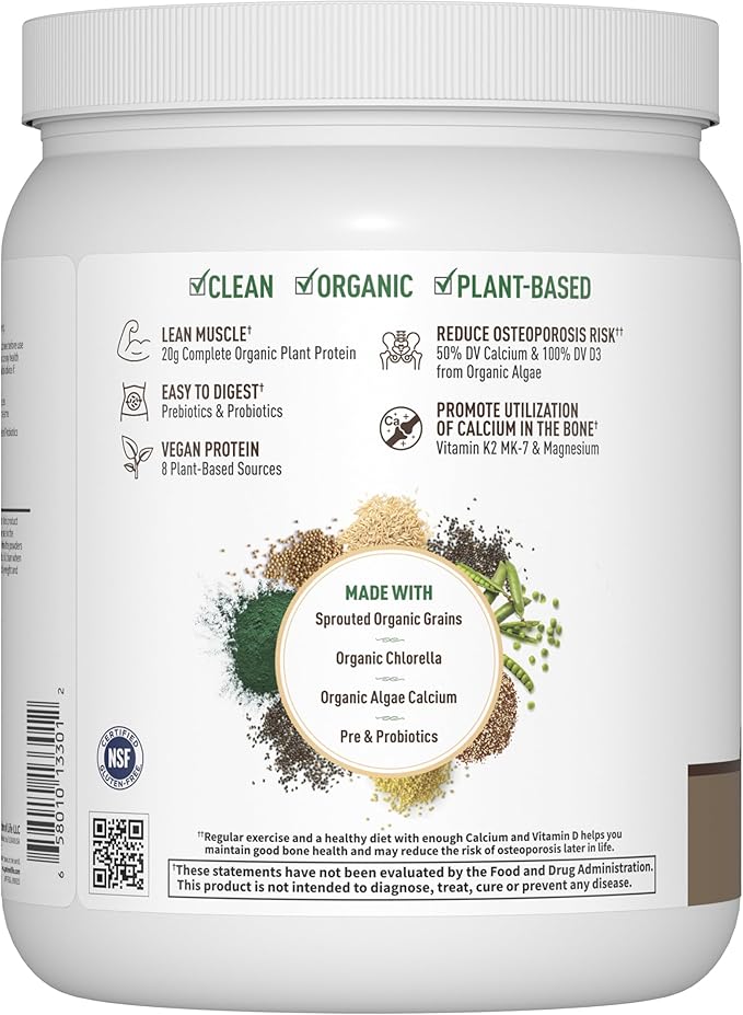 Garden of Life Organic Vegan Protein Powder, 20g Plant Based Protein with Calcium, D3, K2 MK-7 & Magnesium for Bone Strength, Prebiotics & Probiotics for Digestion, Brownie Bites Flavor, 14 Servings