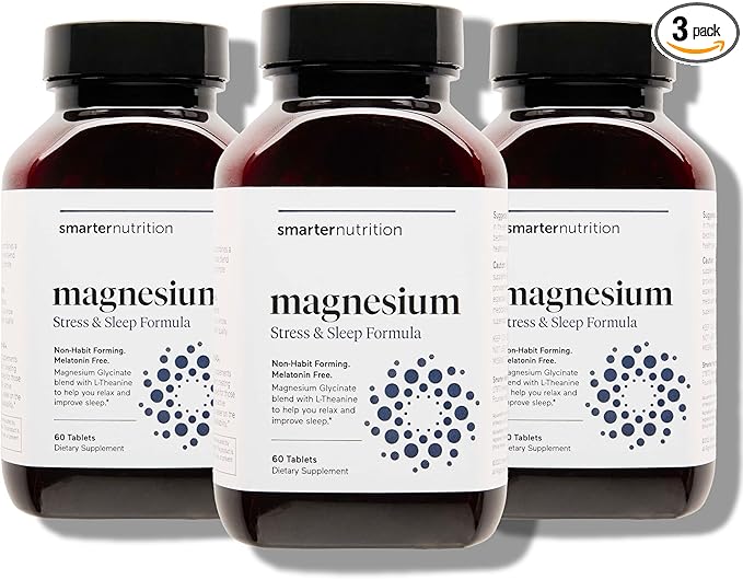 Smarter Nutrition Magnesium Complex - Chelated Magnesium Glycinate with Citrate, Malate and L-Theanine for Sleep, Muscle Relaxation and Stress Support - Non-GMO - 360 Tablets[180DaySupply]
