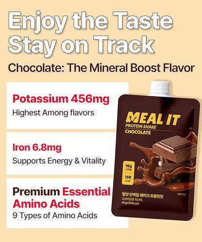 Chocolate Protein Shake, 16g Protein & High Fiber, Low Sugar, Keto-Friendly Meal Replacement powder with Roasted Almonds & Oat Crunch Balls (7 Packs, 1.41 oz Each)