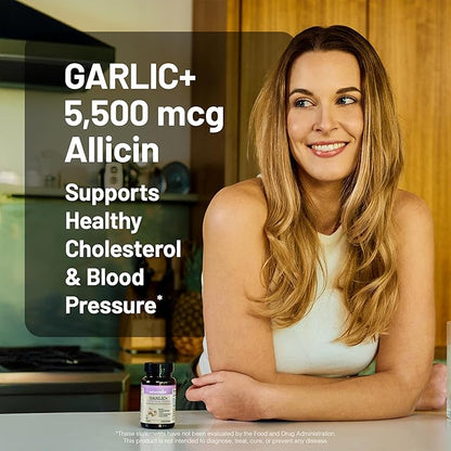 NatureWise Garlic Extract 5,500 mcg Allicin Supplement - Healthy Cholesterol & Blood Pressure Formula + Vitamins B & C - Vegan Tablets w/Enteric Coating, Non-GMO, Gluten-Free, 60 Count [30-Day Supply]