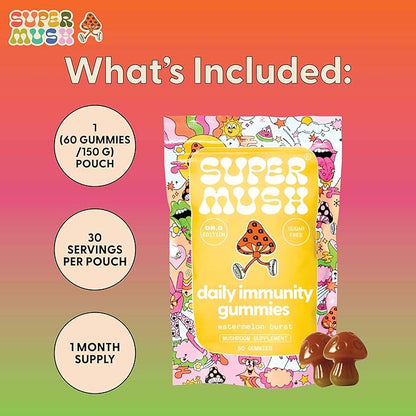 SuperMush Dr. G Daily Greens Gummies - Lion’s Mane, Spirulina, Chlorella, Ashwagandha, Prebiotics & Vitamins C, D, Zinc - Sugar Free Greens Gummies for Immunity, Gut Health & Radiance - Vegan 60 Ct