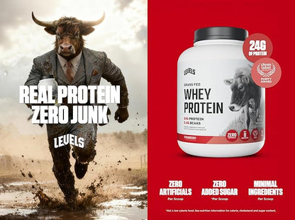 Levels Grass Fed Whey Protein Powder, No Artificials, 24G of Protein, Strawberry, 5LB