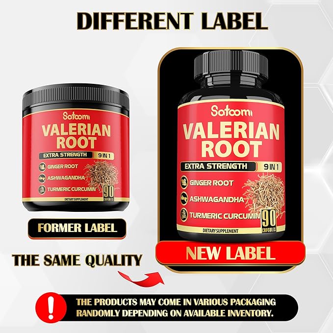 Satoomi Valerian Root Capsules - 9 Natural Herbs - Ashwagandha, Turmeric, Ginger, Ceylon Cinnamon - 90 Caps for 3-Month Supply