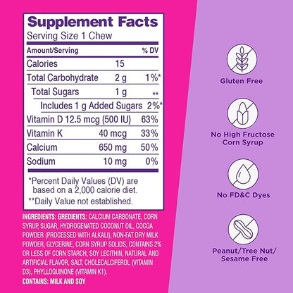 Viactiv Calcium +Vitamin D3 Supplement Soft Chews, Milk Chocolate, 60 Chews - Calcium Dietary Supplement for Bone Health