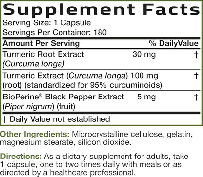 Bronson Turmeric Curcumin with BioPerine - High Potency Premium Joint Support with 95% Standardized Curcuminoids - Non-GMO Capsules with Black Pepper - 180 Count