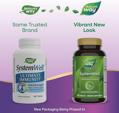 Nature's Way Systemwell Ultimate Immune* with Vitamins C, A, D, Zinc, & Selenium, Multi-System Botanical Blends Including Immune, Respiratory, Digestive & Circulatory, 180 Tablets (Packaging May Vary)