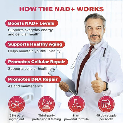 NAD+ 1000mg Liquid Packets Supplement - Premium Nicotinamide Riboside & Resveratrol for Cellular Energy,Advanced NAD Booster for Men & Women (90 Pocket)
