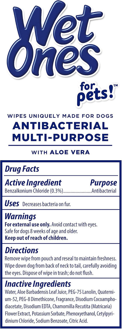 Wet Ones for Pets Multipurpose Dog Wipes with Aloe Vera, Tropical Splash Scent - Pet Bathing Wipes with Wet Lock Seal for Dog Paws & All Over Use, 100 Count - 12 Pack