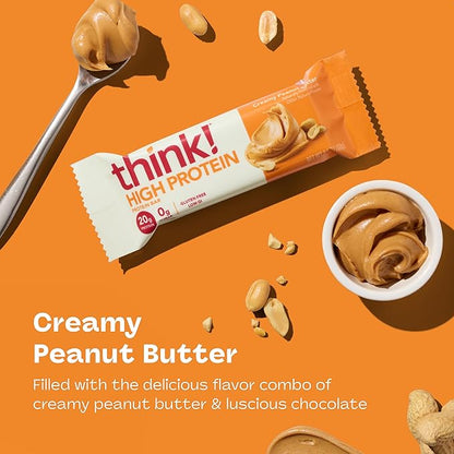 think! Protein Bars, High Protein Snacks, Gluten Free, Kosher Friendly, Creamy Peanut Butter, Nutrition Bars, 2.1 Oz per Bar, 30 Count (Packaging May Vary)