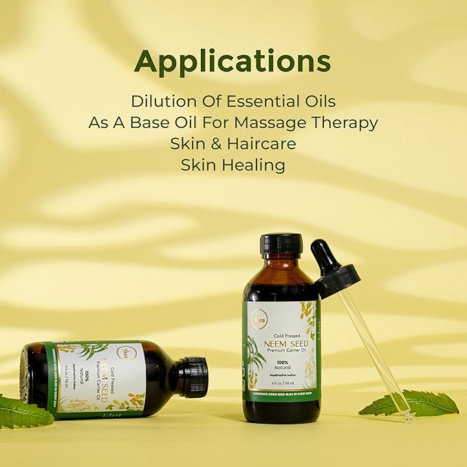My Ace Neem Seed Carrier Oil | 100% Pure & Natural Cold Pressed Unrefined Neem Oil for Hair Growth, Skin & Face Care, Scalp Treatment, Body Massage & Aromatherapy – 4 fl oz