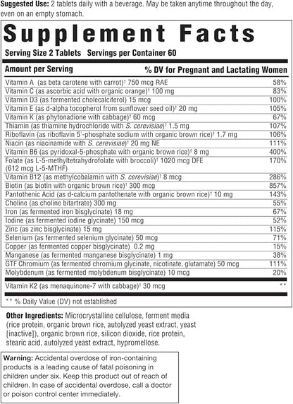 Innate Response Formulas Baby & Me Multivitamin - Prenatal and Postnatal Vitamin with Folate, Choline, and Vitamins B12 and D3 - Vegetarian, Non-GMO, and Gluten-Free - 60 Tablets (30 Servings)