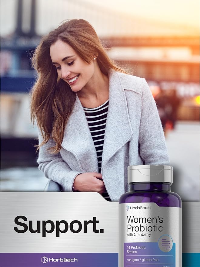 Horbäach Probiotic for Women with Cranberry | 90 Vegetarian Capsules | Dietary Supplement with 14 Probiotic Strains | Non-GMO, Gluten Free Supplement