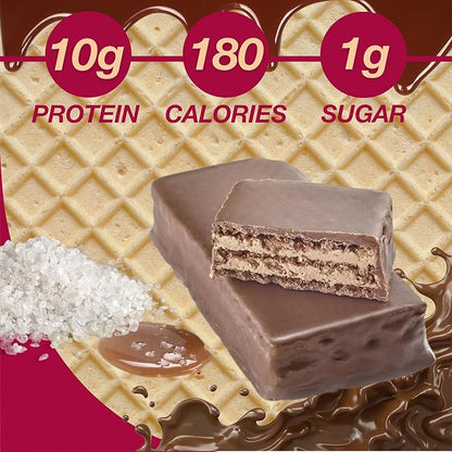 ProtiDIET Protein Butterscotch and Sea Salt Wafer - 10g Protein, Low Sugar - Convenient Meal Replacement Bars and Healthy Snacks for Adults - 7 Protein Bars Per Box