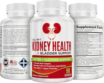 3-Month Kidney & Bladder Support Supplements | Men & Women | Total Urinary Tract Health Supplement Complex | 90 Capsules