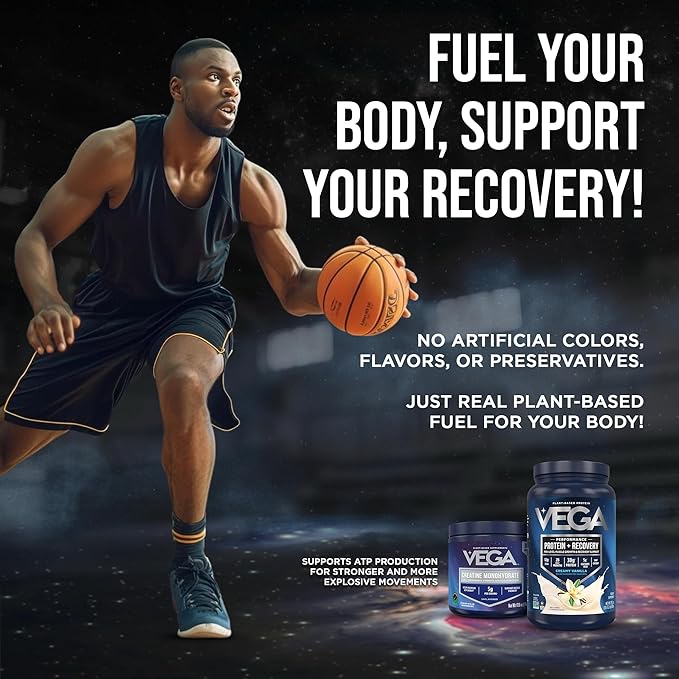 Vega Creatine Monohydrate Powder 17.6oz (100 Servings) & Vega Sport Protein & Recovery Vanilla Protein Powder 1.8lbs - Plant-Based Protein and Muscle Support