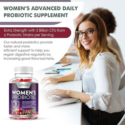 Built by Nature Probiotics for Women Gummies 3 Billion CFU, 6 Probiotic Strains with Cranberry Supplement, Digestive, Immune, Vaginal & Urinary Health, Shelf Stable, 60 Gummy