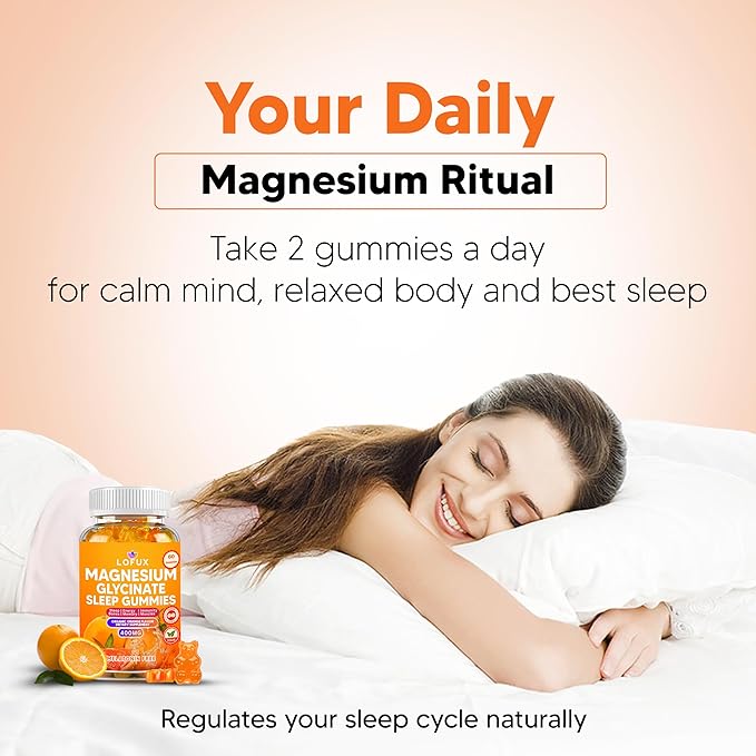 Lofux Magnesium Glycinate Gummies 400mg, Sugar Free Magnesium Gummies for Adults Women, Men, Chewable Supplement Gummy with L-Threonate, Vitamin D, B6, CoQ10 - for Calm, Sleep, Body Relaxation, 60 Ct