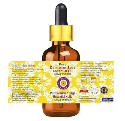 Deve Herbes Pure Dalmatian Sage Essential Oil (Salvia officinals) with Glass Dropper Steam Distilled 5ml (0.16 oz)