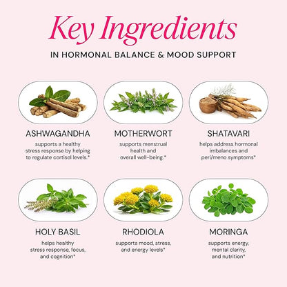 Ayurvedic Hormone Balance for Women | Cortisol Reducer | Mood, Energy, & Sleep Support | Regulates Estrogen | Stress Relief | Ashwagandha, Rhodiola, & Shatavari | Made in USA | 60 Ct. - OSH Wellness