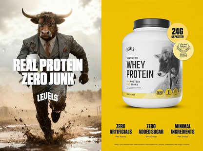 Levels Grass Fed Whey Protein Powder, No Artificials, 24G of Protein, Vanilla Bean, 5LB