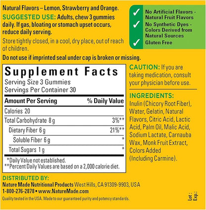 Nature Made Fiber 6 g, Dietary Supplement for Digestive Health Support, 90 Fiber Gummies, 30 Day Supply