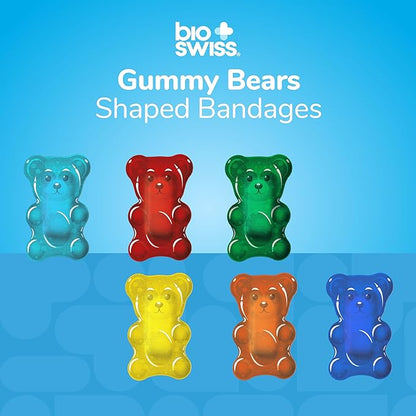 BioSwiss Bandages, Gummy Bear Shaped Self Adhesive Bandage Set, Latex Free, Sterile Wound Care, 24 Count
