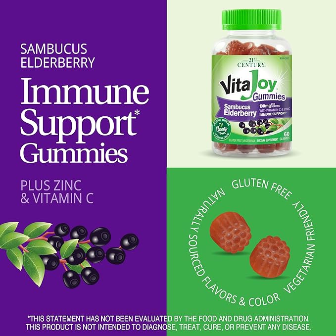 21st Century VitaJoy Sambucus Elderberry Gummies, Berry, 60 Count