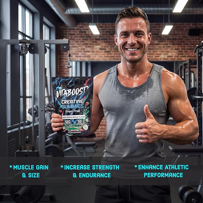 Sugar Free Creatine Monohydrate Gummies – 5g Creatine Per Serving, Sour Green Apple Flavor, Vegan, Low-Calorie, No Artificial Colors, Made in USA (120 Gummies)