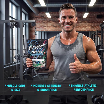 Sugar Free Creatine Monohydrate Gummies – 5g Creatine Per Serving, Sour Green Apple Flavor, Vegan, Low-Calorie, No Artificial Colors, Made in USA (120 Gummies)