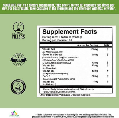 ENERGYAID Antioxidant Energy Support Supplement with Vitamin B6, Green Tea & CoQ10 – Supports Physical Stamina, Focus & Mental Clarity – 120 Vegetarian Capsules, Made in USA