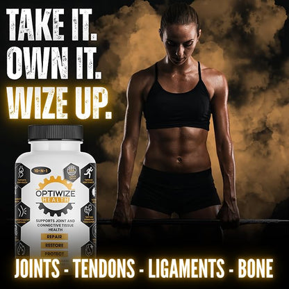 OptiWize 10-N-1 Joint Support Hydrolyzed Collagen,MSM, Hyaluronic Acid, Glucosamine,Chondroitin & More- Targets Joint Discomfort, Improves Mobility & Flexibility 320 Caps for Men & Women Made in USA
