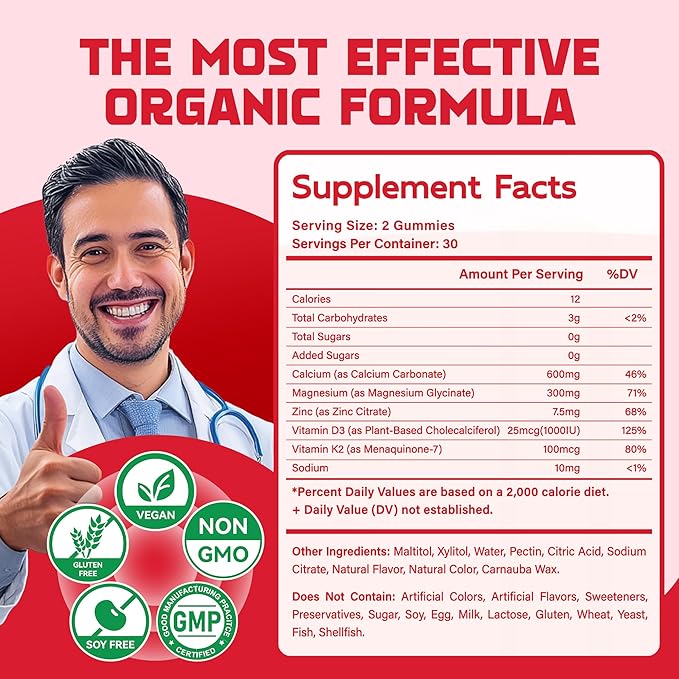 Magnesium Glycinate Gummies - Sugar Free Magnesium Potassium Supplement with Vitamin D, B6, CoQ10 for Calm Mood & Sleep Support - 60 Strawberry Chews