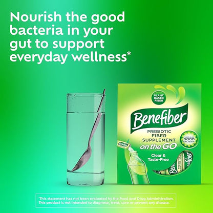 Benefiber On The Go Prebiotic Fiber Supplement Powder for Digestive Health, Daily Fiber Powder, Unflavored Powder Stick Packs - 36 Sticks (Pack of 2)