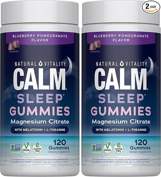 Natural Vitality Sleep Gummies, Magnesium Supplement with Melatonin and L-Theanine, Vegan, Gluten Free, Helps The Body Ease Into Sleep, Blueberry Pomegranate 120 Count (Pack of 2)
